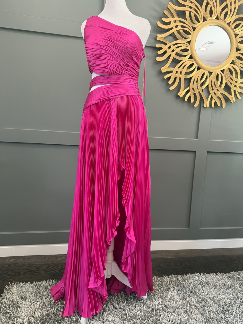 NWT MAC DUGGAL 49837 Fuchsia One Shoulder Pleated Gown with Slit SIZE 6 - Picture 3 of 10